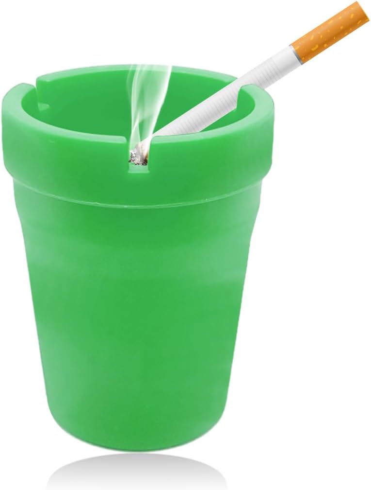Yourkar Car Ashtray, Smokeless Smellproof Self-Extinguishing Auto Ashtray, Portable Mini Vehicle Cigarette Trash Can for Home Office, Universal Car Ashtray Fits Most Cup Holder (Green) - Image 1